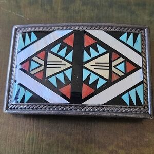 Zuni Signed Inlayed Multicolor Belt Buckle